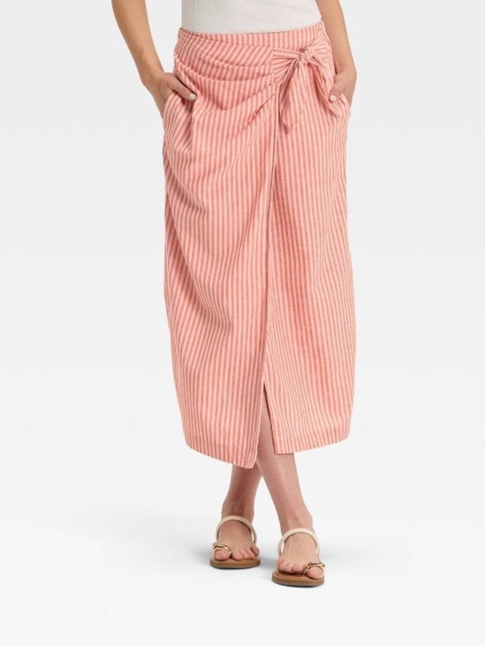 Universal Thread Cotton/Rayon Striped Wrap Skirt Pink